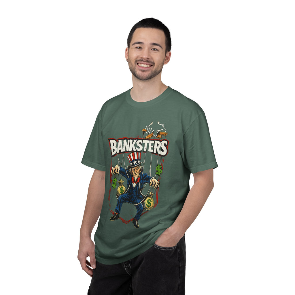 Banksters Graphic T-Shirt — Uncle Sam Money Puppet Protest Tee