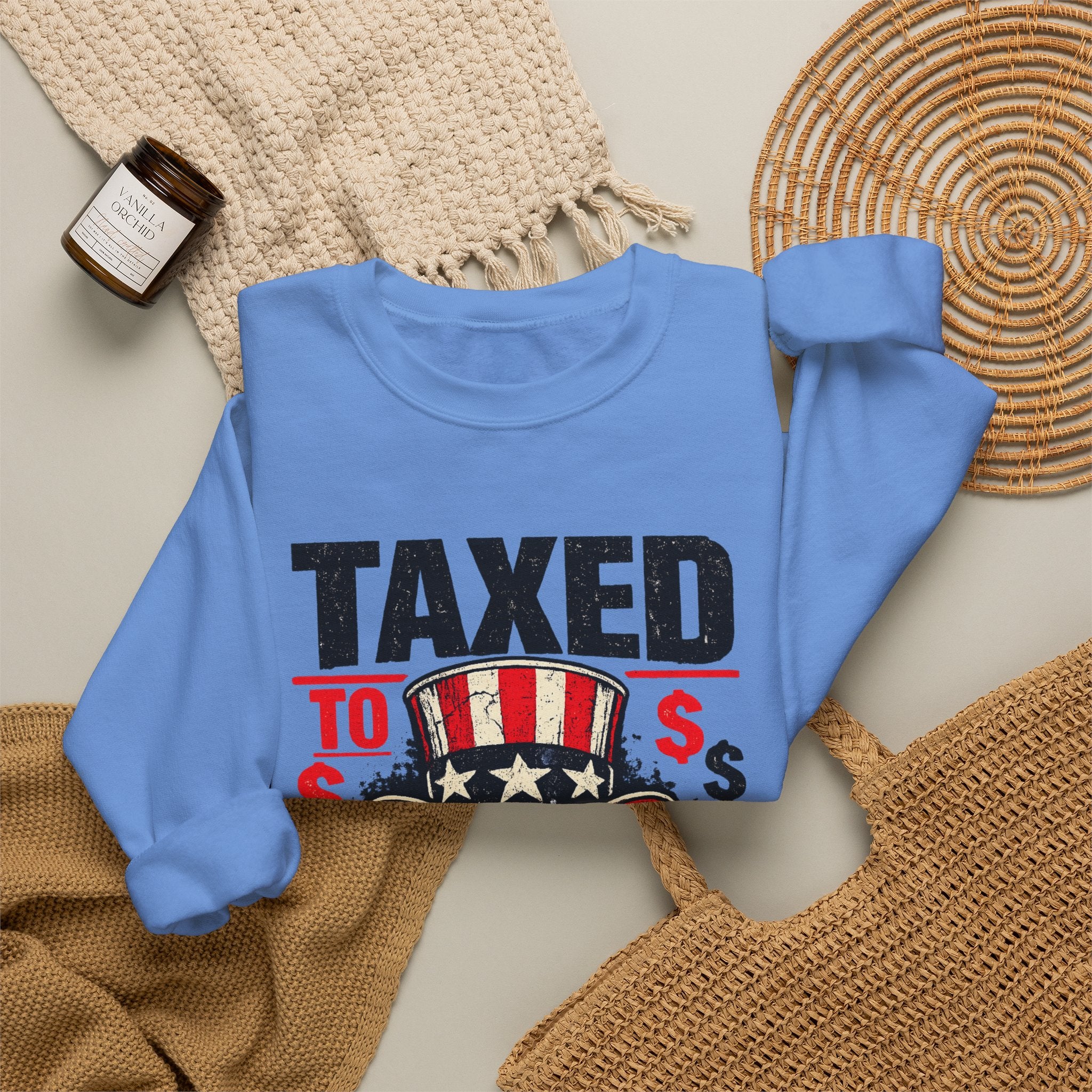 Taxed to Death Sweatshirt - Patriotic Skull Anti-Tax Protest Crewneck