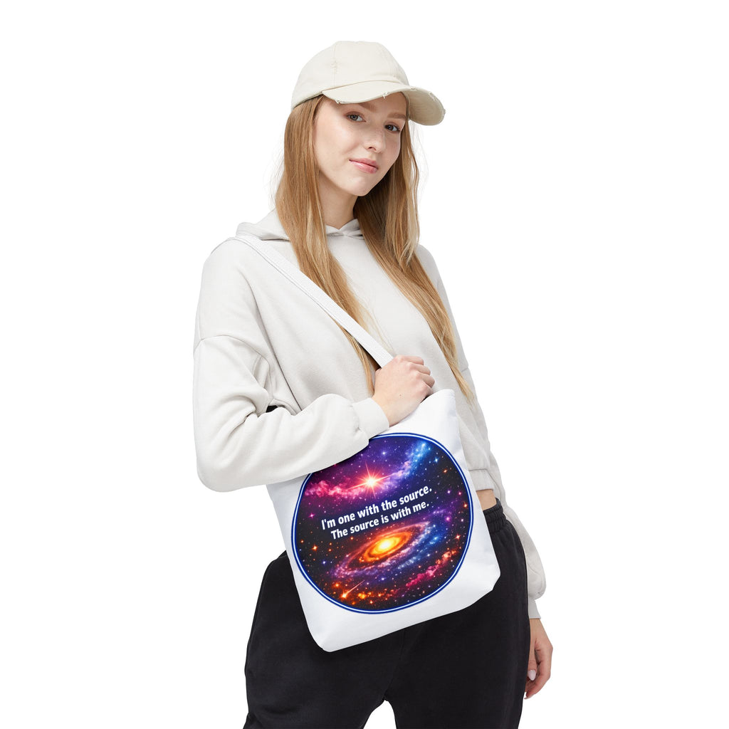 Spiritual Galaxy Tote Bag - "I'm one with the source. The source is with me." Cosmic Meditation Tote