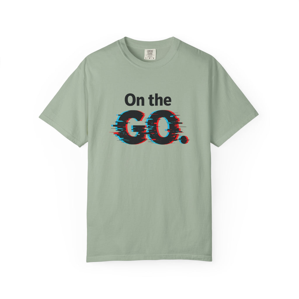 On the GO. Graphic T-Shirt — 'On the GO.' Retro Glitch Travel Tee