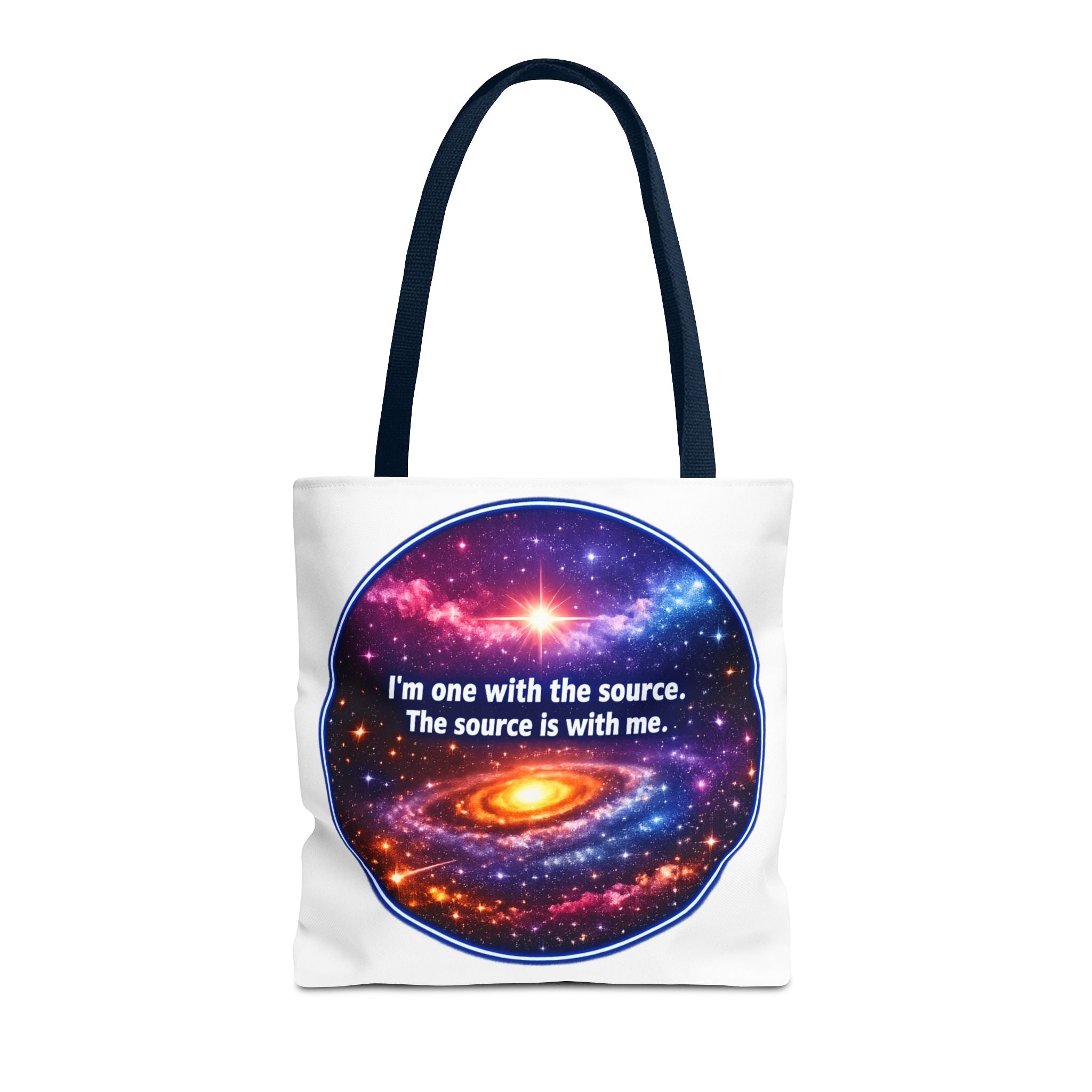 Spiritual Galaxy Tote Bag - "I'm one with the source. The source is with me." Cosmic Meditation Tote
