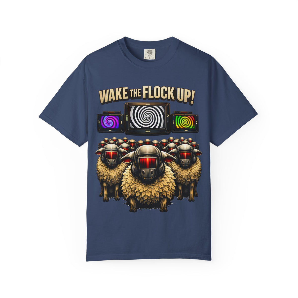 Wake the Flock Up! V3 Hypnotic Sheep Novelty Graphic T-Shirt