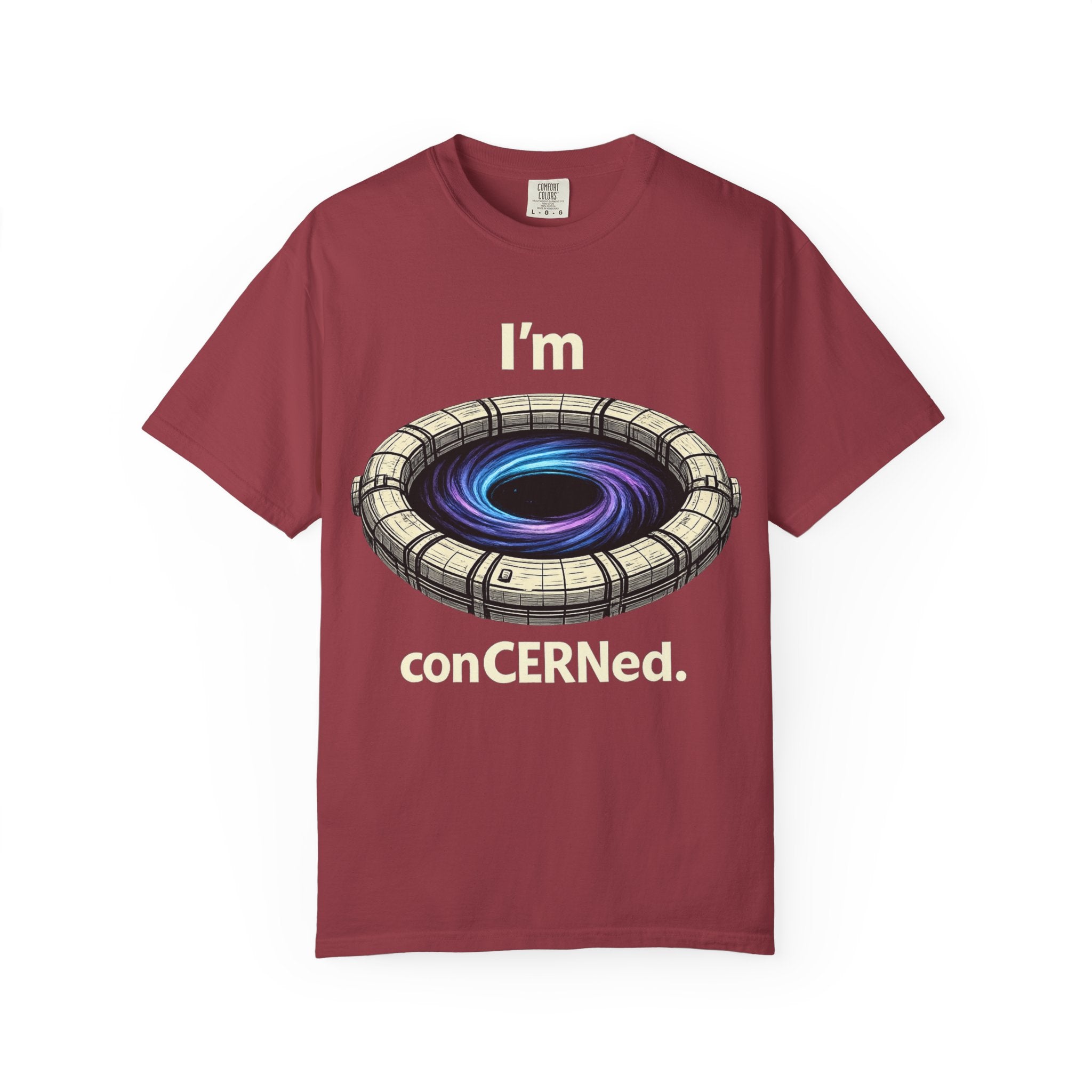T-Shirt — "I'm conCERNed." Black Hole CERN Physics Science Tee