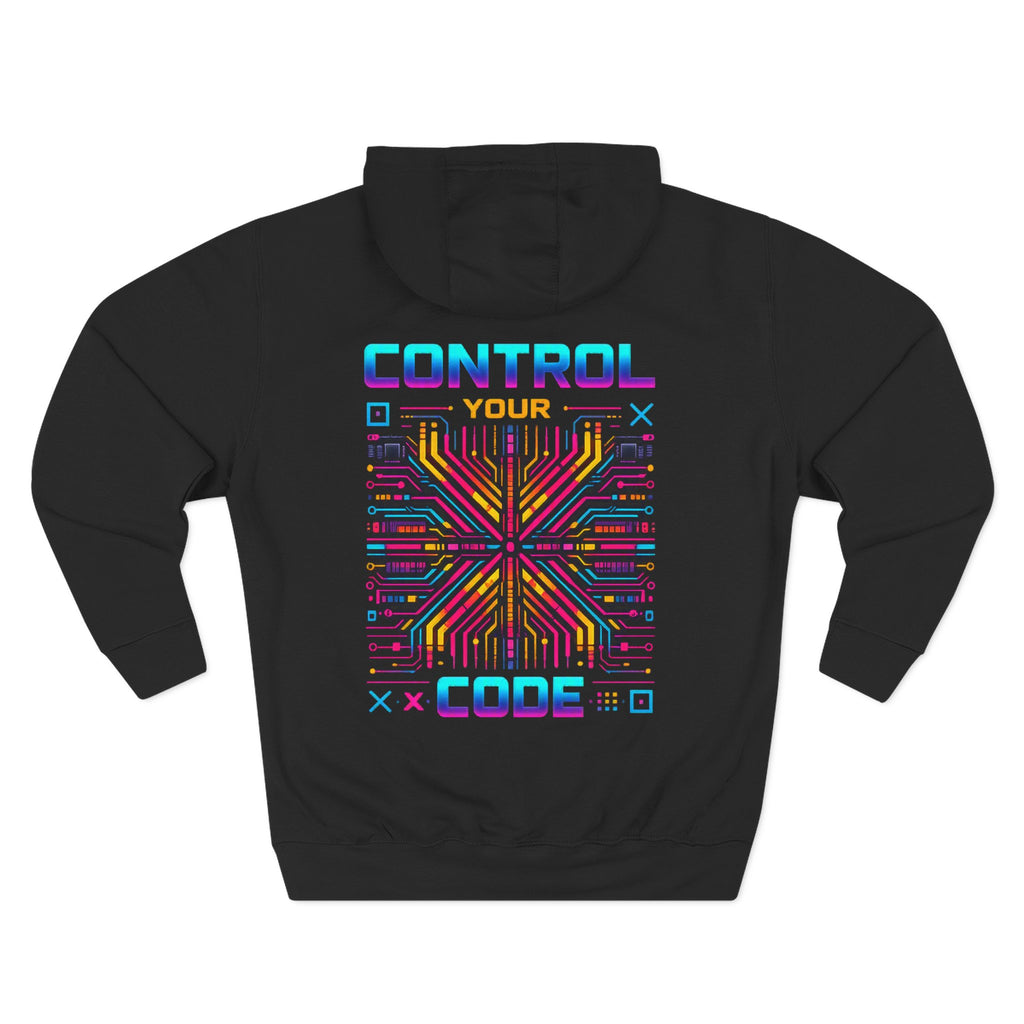 Control Your Code Hoodie — Glitching Out Retro Cyber Circuit Graphic