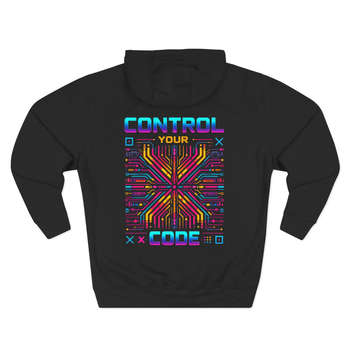 Control Your Code Hoodie — Glitching Out Retro Cyber Circuit Graphic