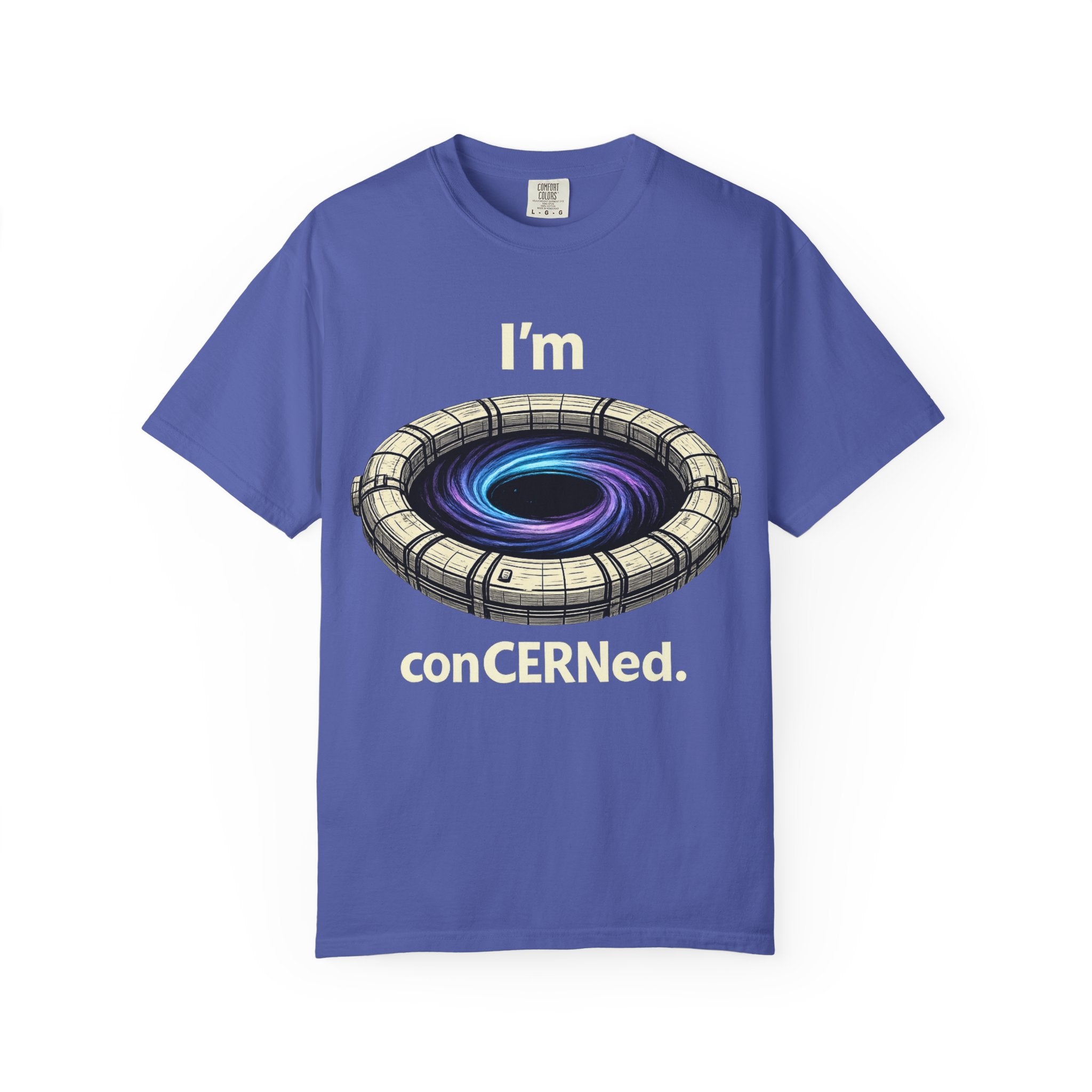 T-Shirt — "I'm conCERNed." Black Hole CERN Physics Science Tee