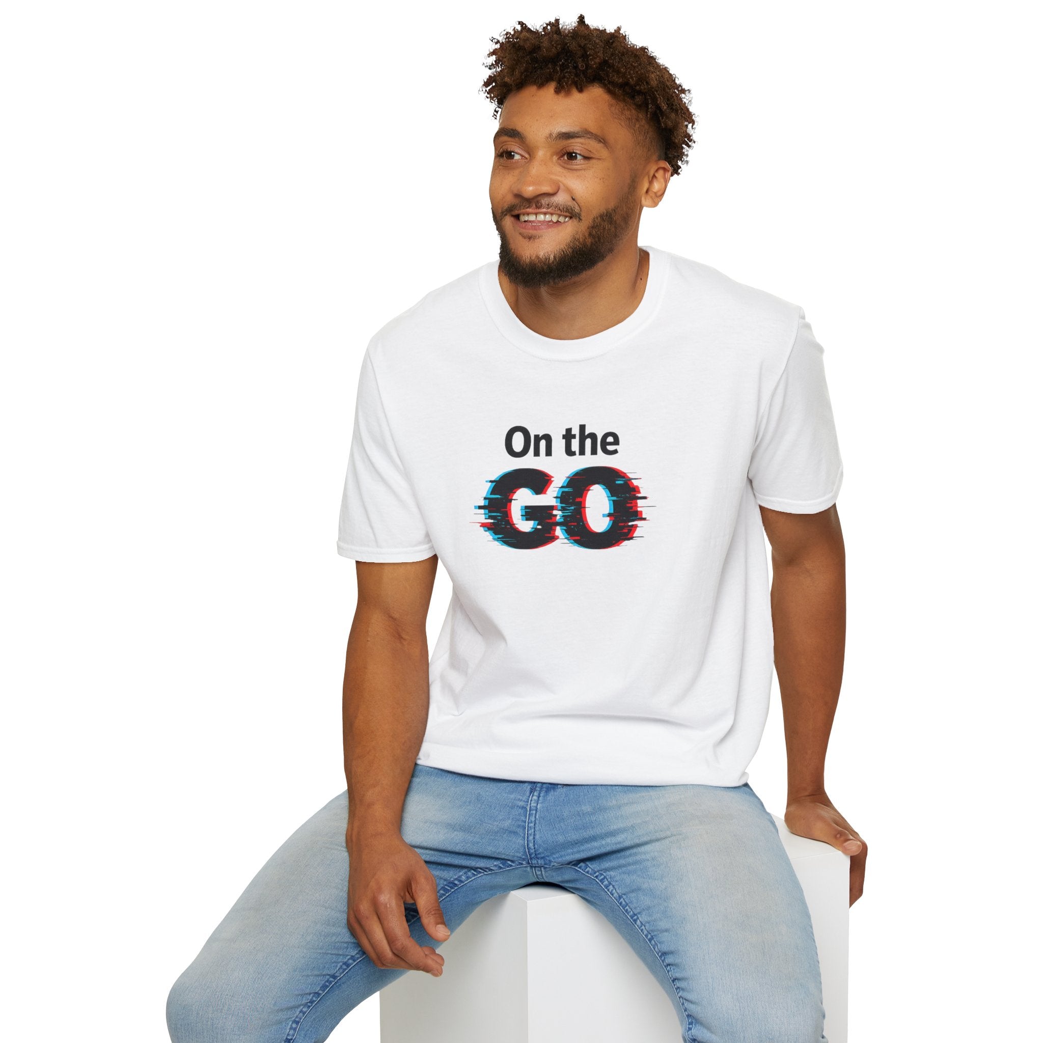 On the GO. Graphic T-Shirt — 'On the GO.' Retro Glitch Travel Tee