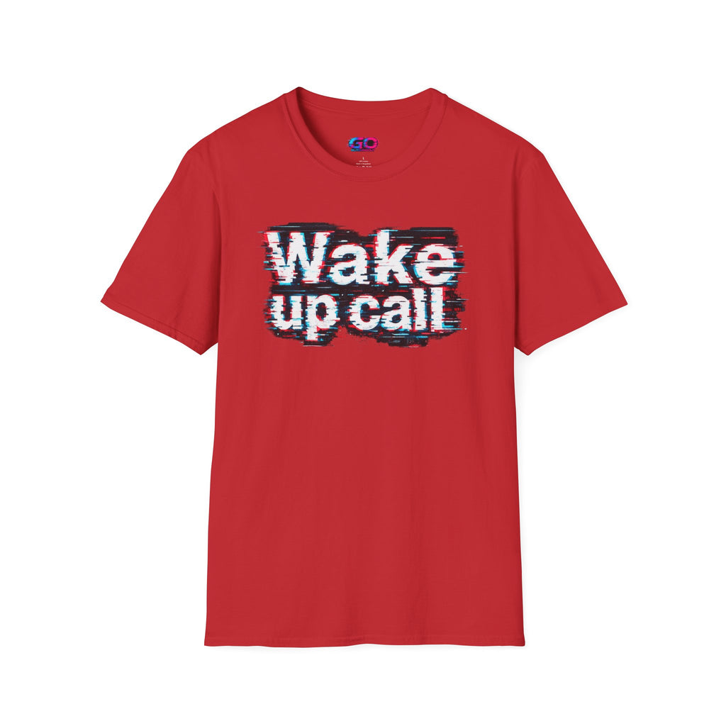 Wake Up Call Graphic Tee — Retro Glitch Text T‑Shirt