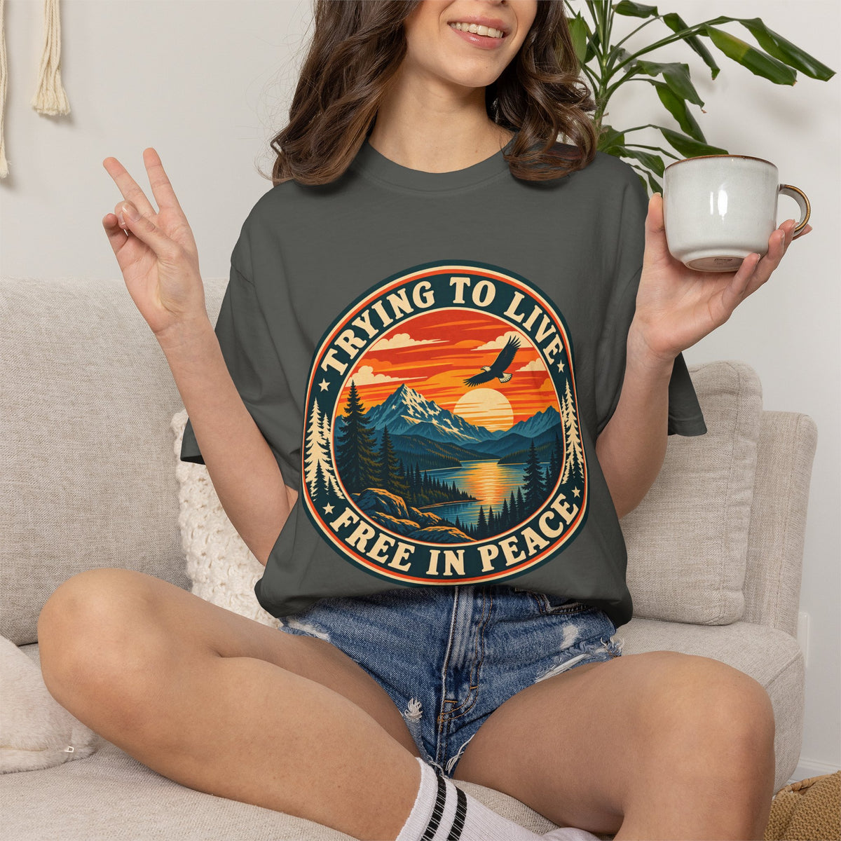Trying to Live Free in Peace Vintage Mountain T-Shirt