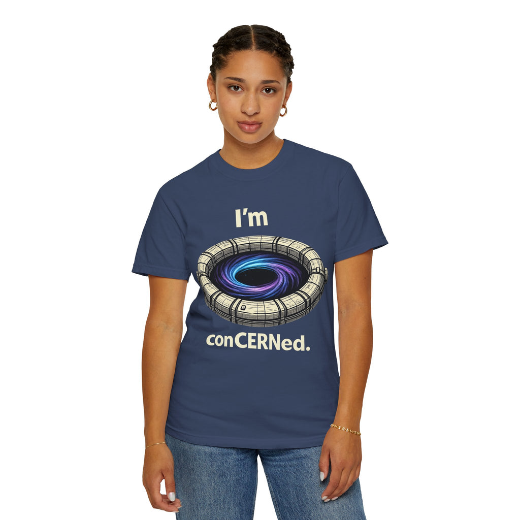 T-Shirt — "I'm conCERNed." Black Hole CERN Physics Science Tee