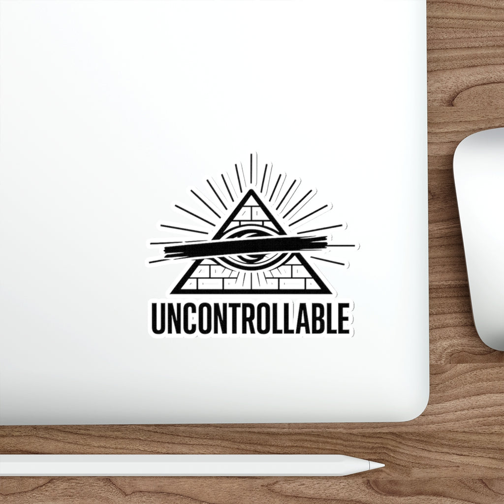 Uncontrollable Eye Pyramid Die-Cut Sticker — Bold Red Slash Illuminati-Inspired Decal