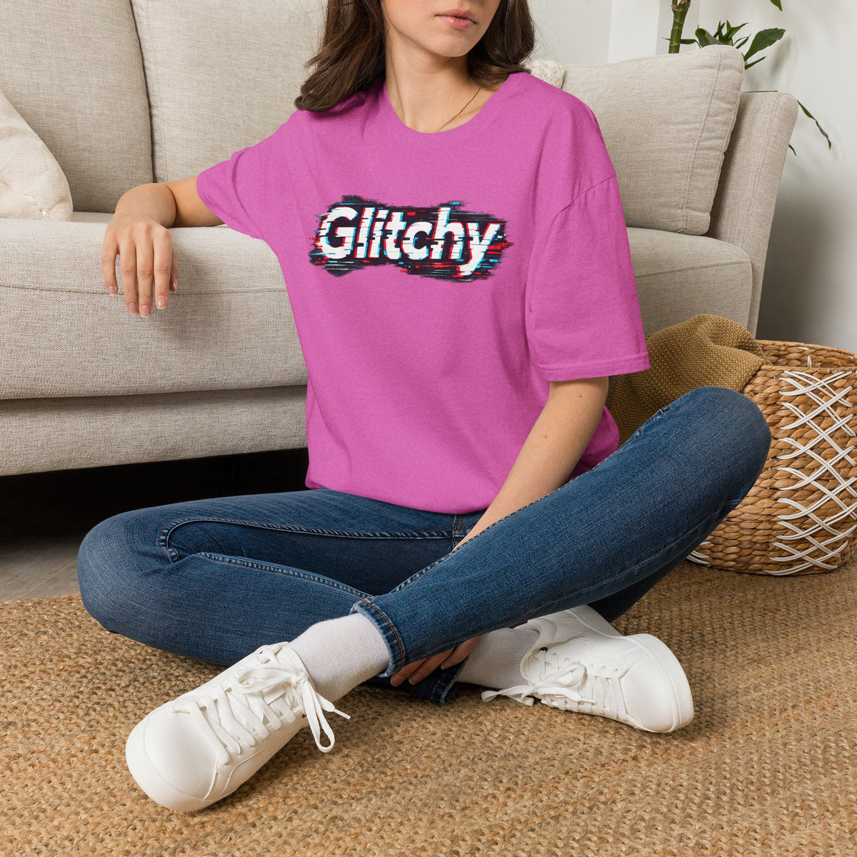 Glitchy Graphic T-Shirt — Retro Glitch Text Tee