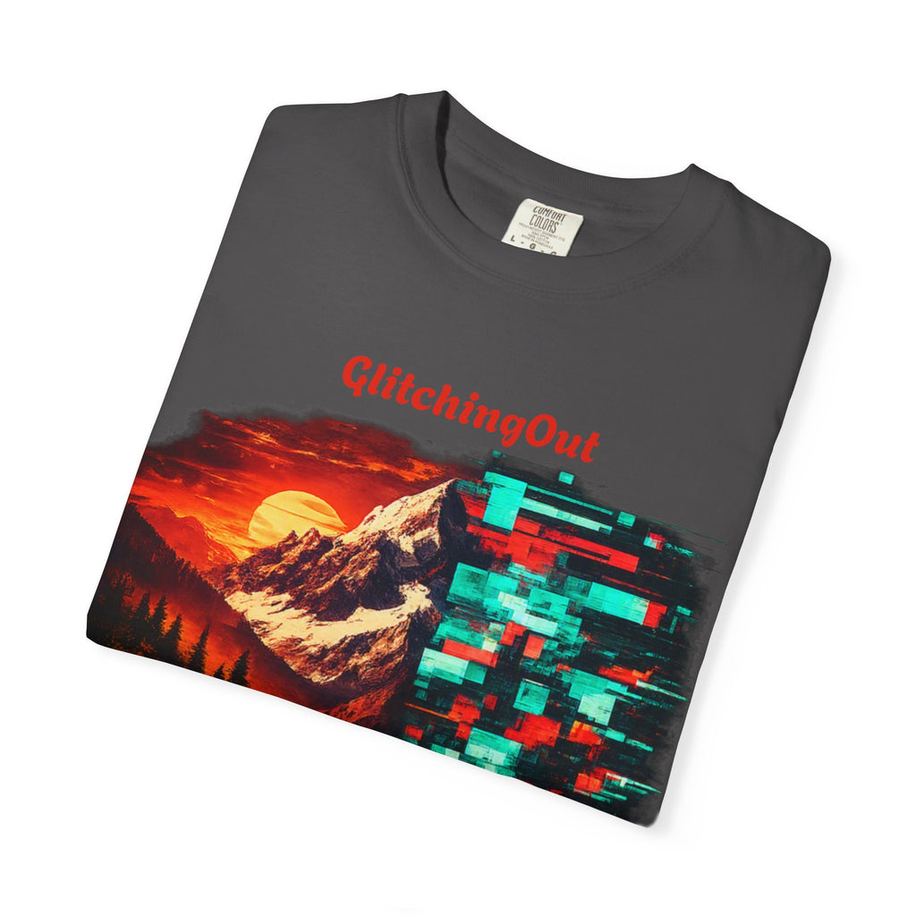 Graphic T-Shirt — "Glitching Out" Mountain Sunset Pixel Art