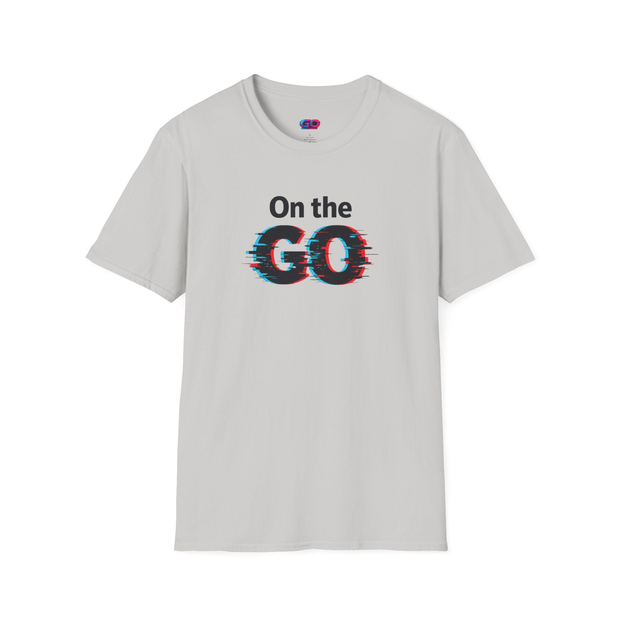 On the GO. Graphic T-Shirt — 'On the GO.' Retro Glitch Travel Tee