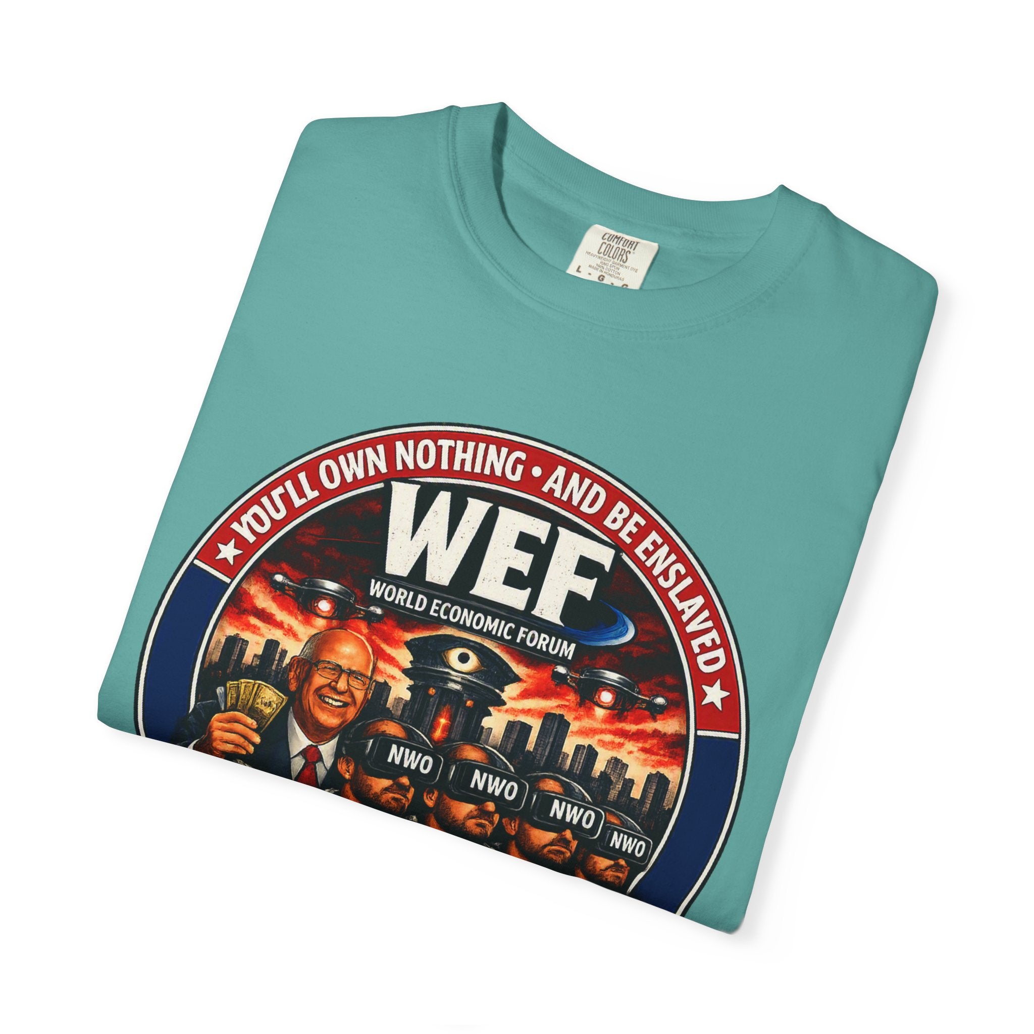 T-Shirt — WEF Dystopian Retro Logo “Rent • Subscribe • Obey”