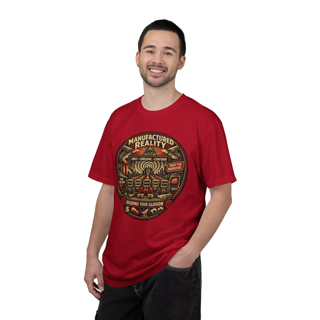 Manufactured Reality Graphic "Building Your Illusion" Vintage Protest — T-Shirt