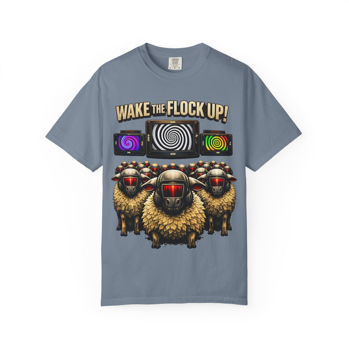 Wake the Flock Up! V3 Hypnotic Sheep Novelty Graphic T-Shirt