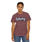 Glitchy Graphic T-Shirt — Retro Glitch Text Tee (Front "GO", Back "Glitchy")