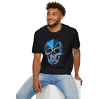 Geometric Blue Glitch Skull T‑Shirt — Edgy Men's & Women's Graphic Tee