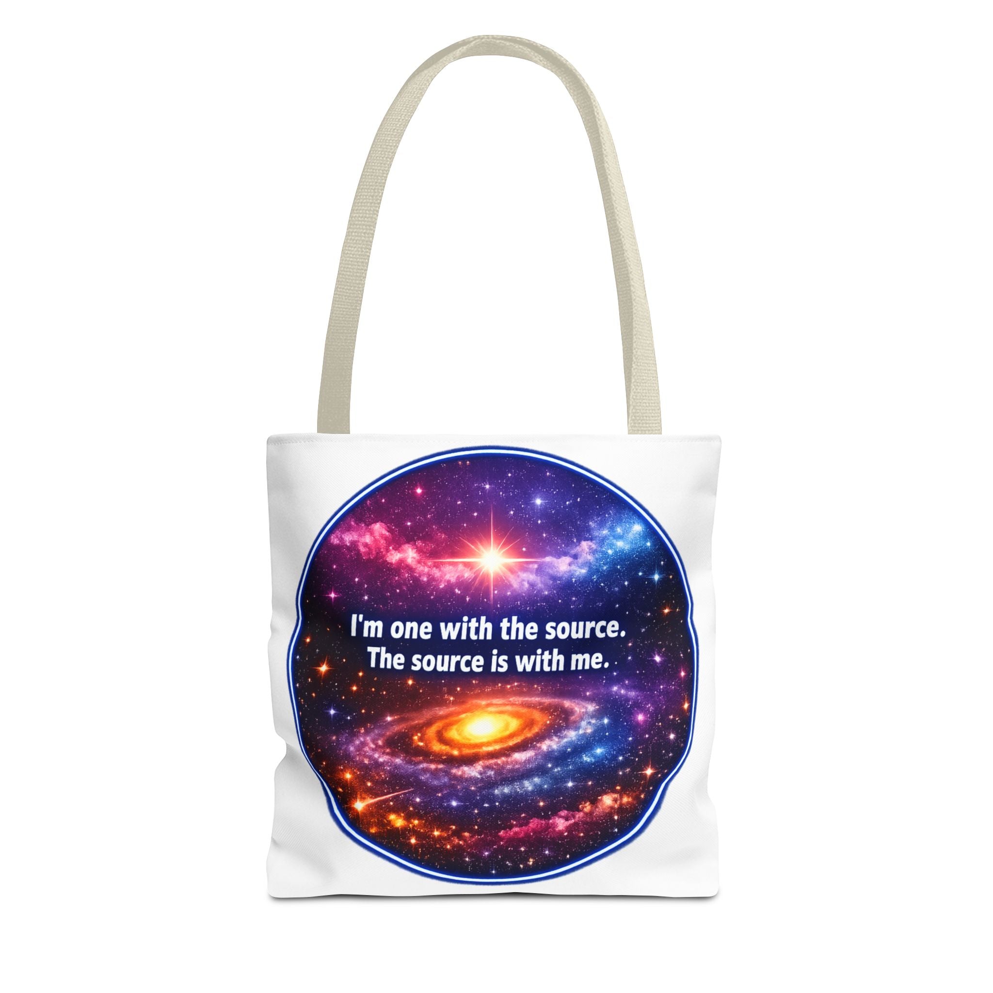 Spiritual Galaxy Tote Bag - "I'm one with the source. The source is with me." Cosmic Meditation Tote