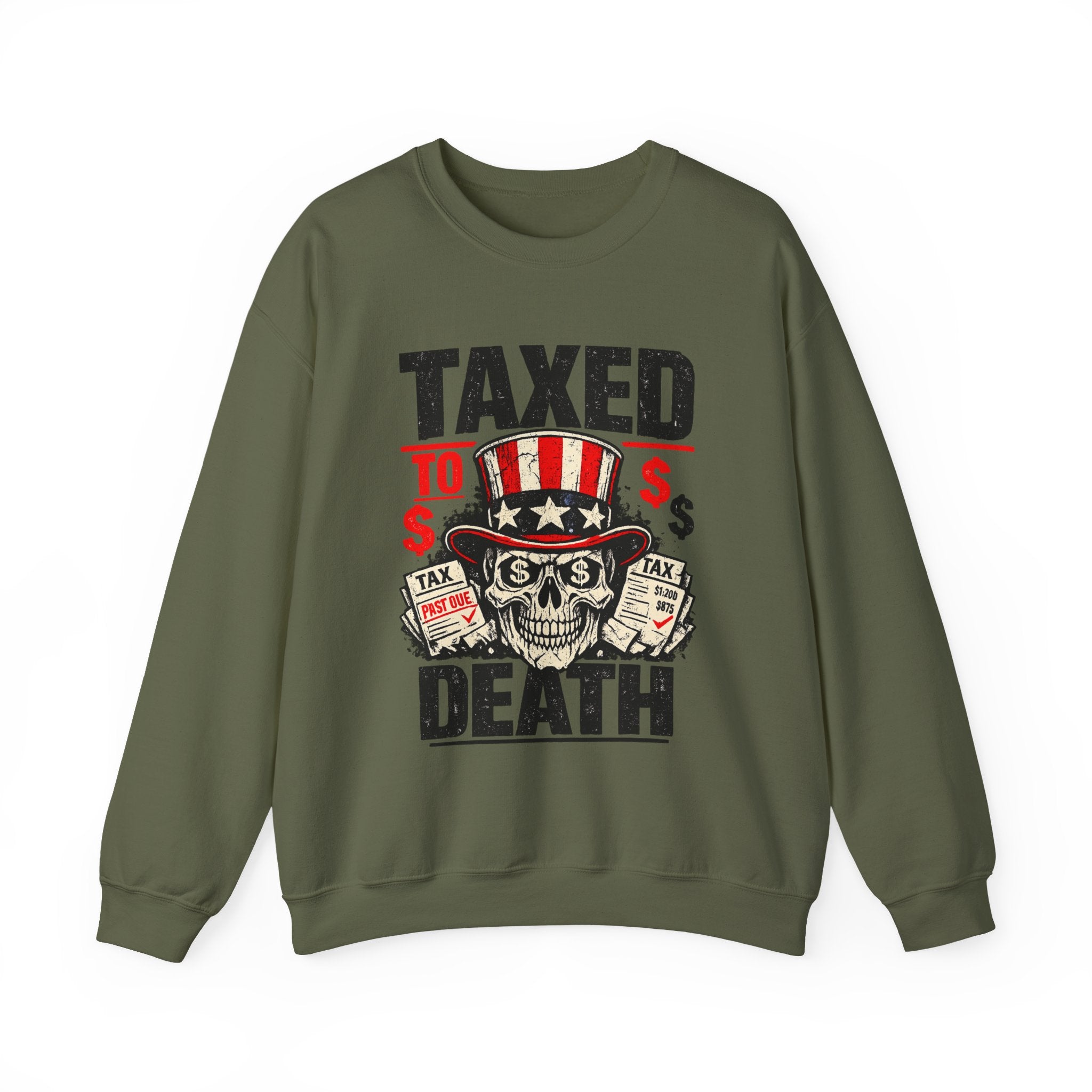 Taxed to Death Sweatshirt - Patriotic Skull Anti-Tax Protest Crewneck