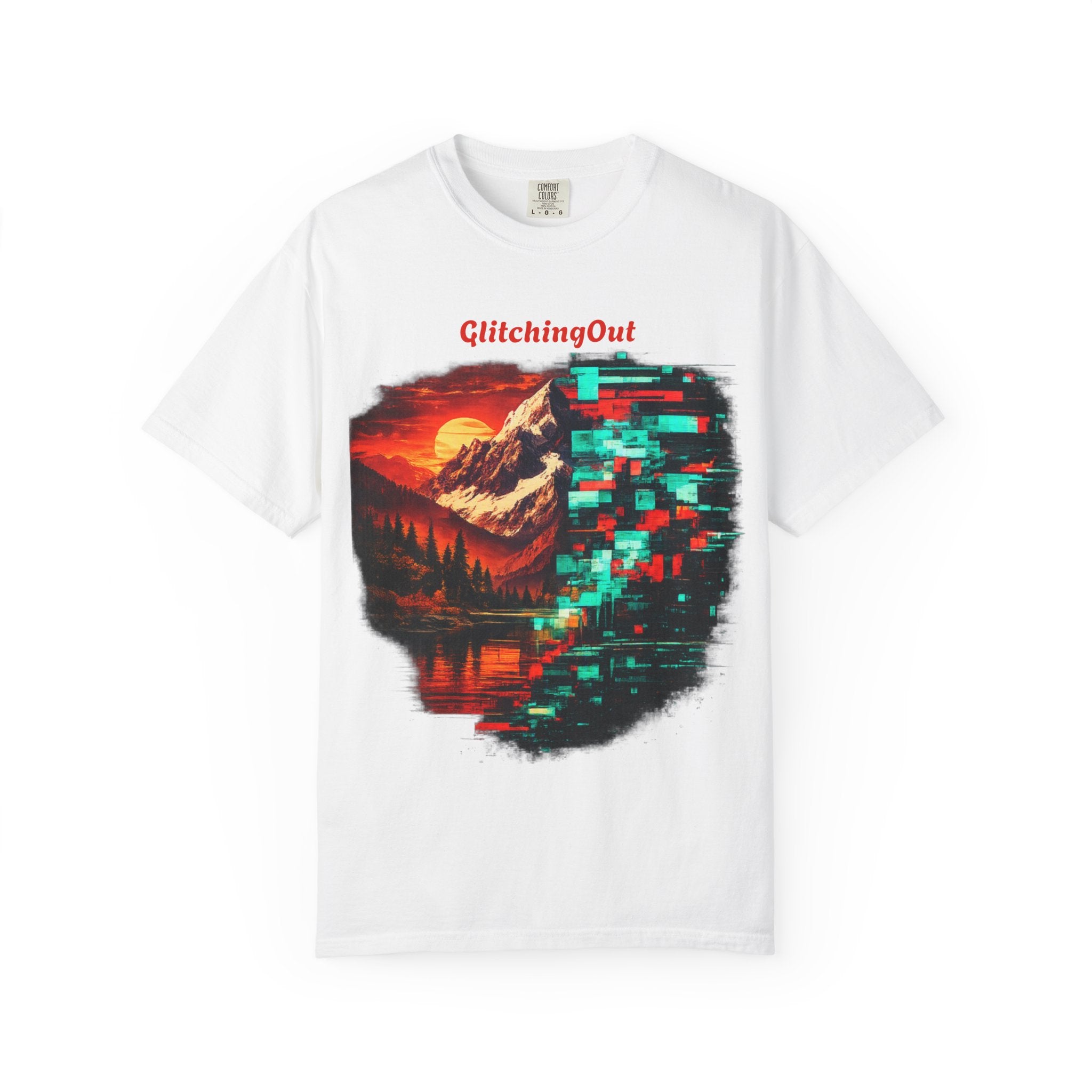 Graphic T-Shirt — "Glitching Out" Mountain Sunset Pixel Art