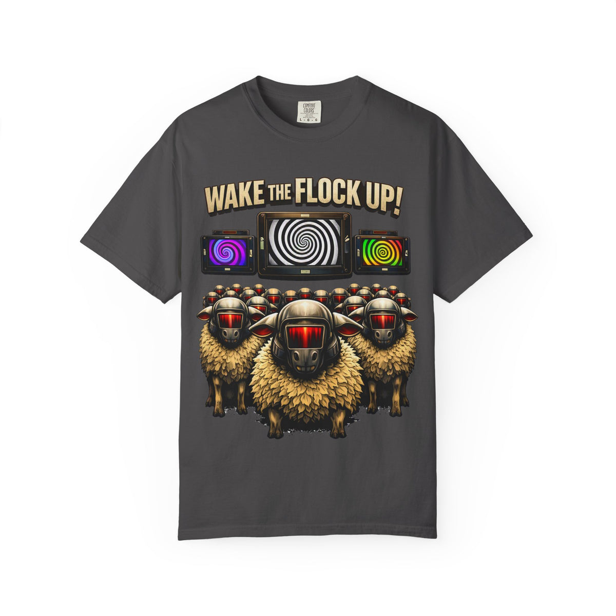 Wake the Flock Up! V3 Hypnotic Sheep Novelty Graphic T-Shirt