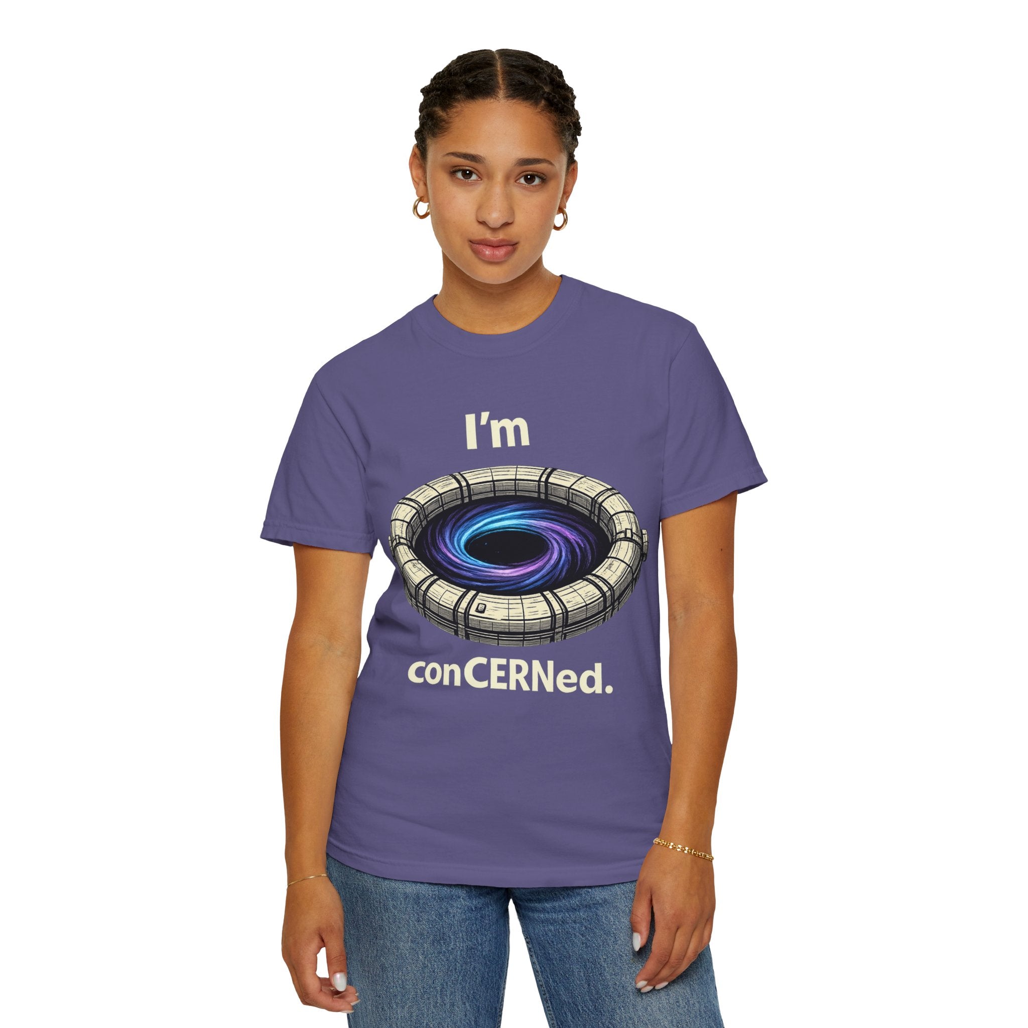 T-Shirt — "I'm conCERNed." Black Hole CERN Physics Science Tee