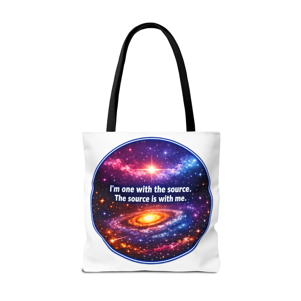 Spiritual Galaxy Tote Bag - "I'm one with the source. The source is with me." Cosmic Meditation Tote