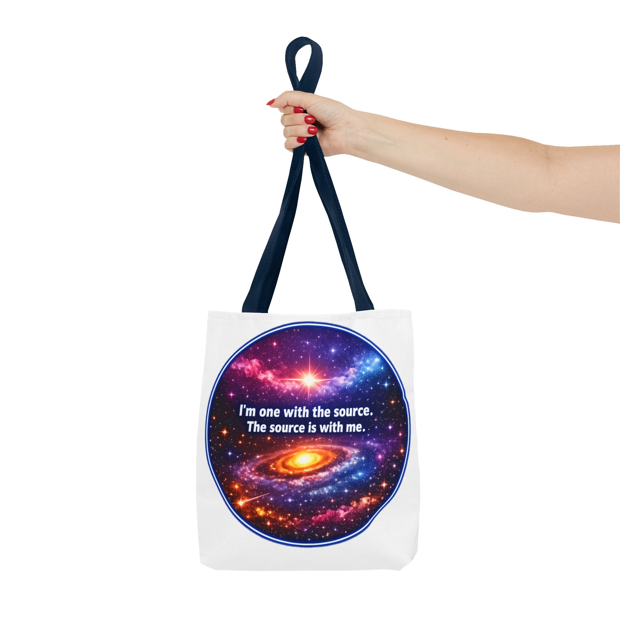 Spiritual Galaxy Tote Bag - "I'm one with the source. The source is with me." Cosmic Meditation Tote
