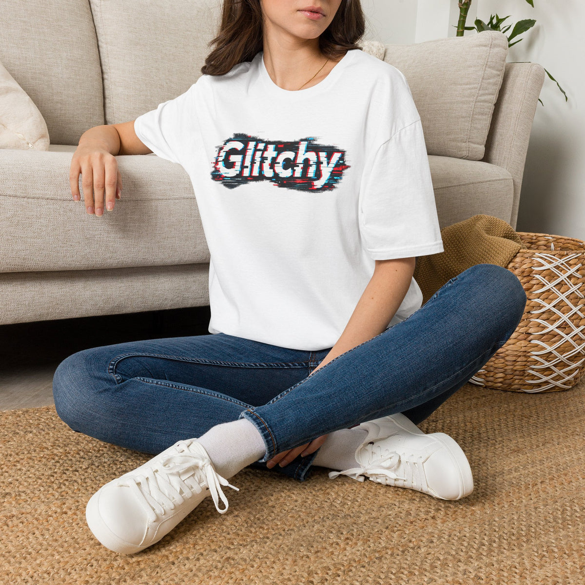 Glitchy Graphic T-Shirt — Retro Glitch Text Tee