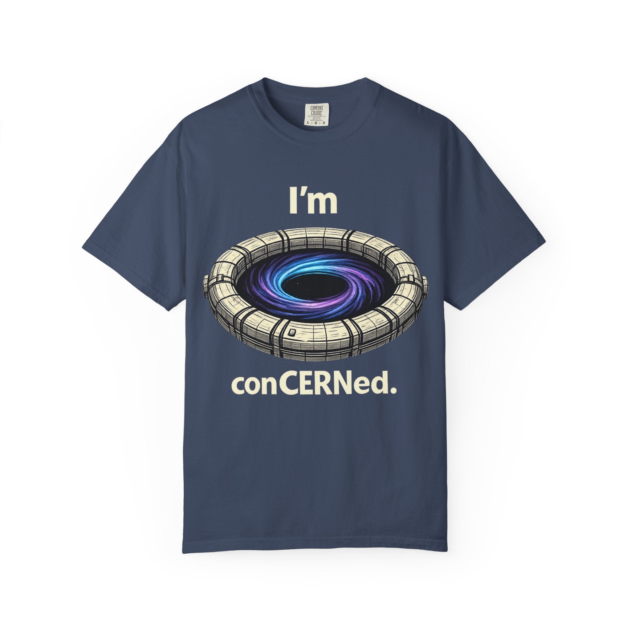 T-Shirt — "I'm conCERNed." Black Hole CERN Physics Science Tee