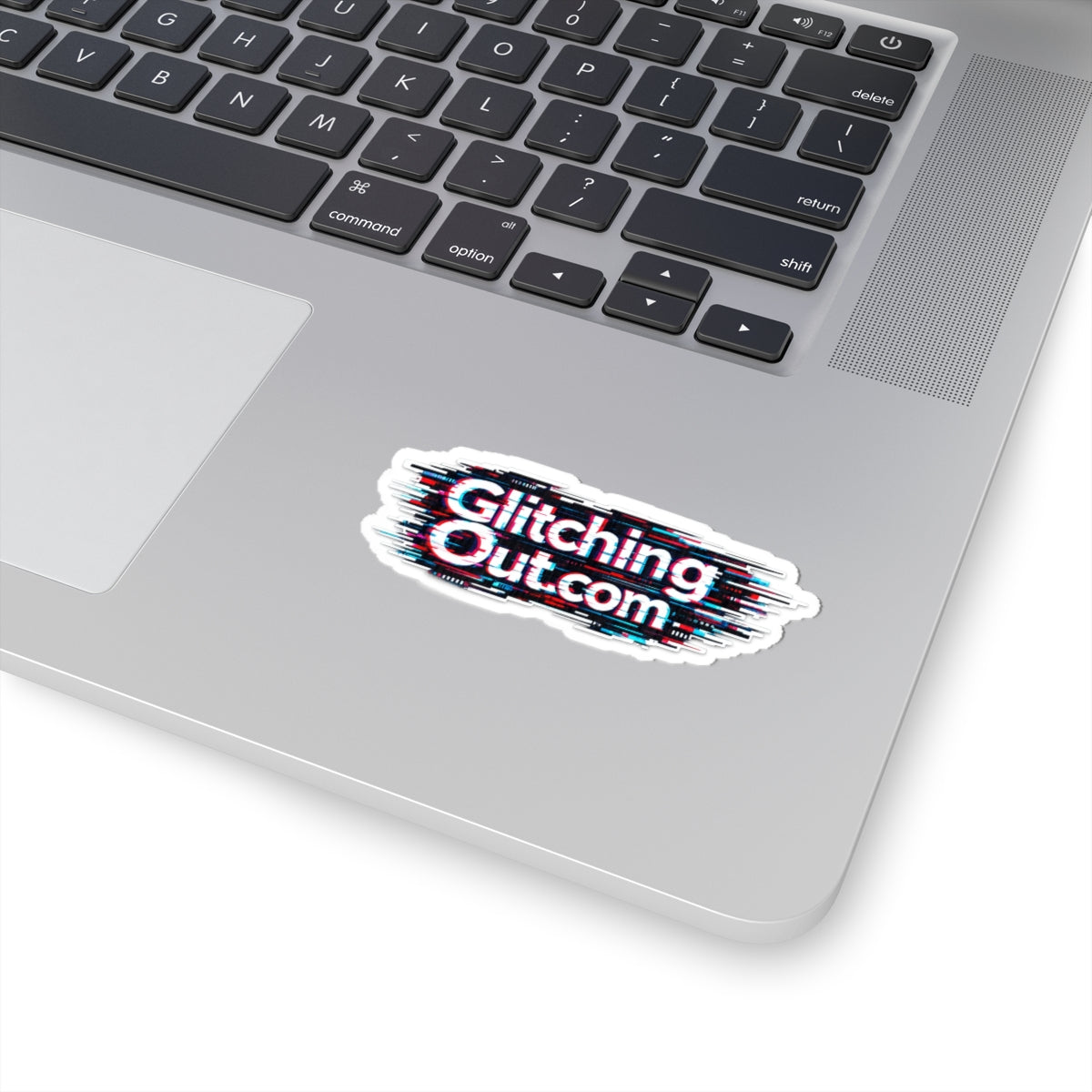 GlitchingOut.com Glitch-Effect Kiss-Cut Sticker — Retro Tech Logo Laptop Decal