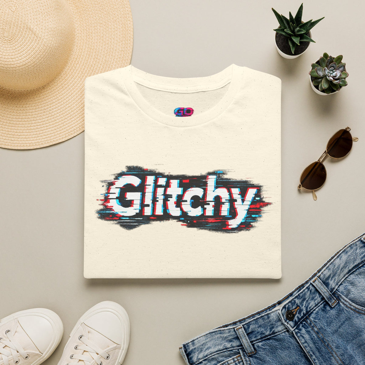Glitchy Graphic T-Shirt — Retro Glitch Text Tee