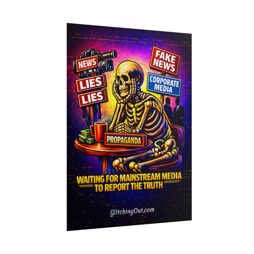 Rolled Poster — 'Waiting for Mainstream Media to Report the Truth' Skeletal Propaganda Art Print