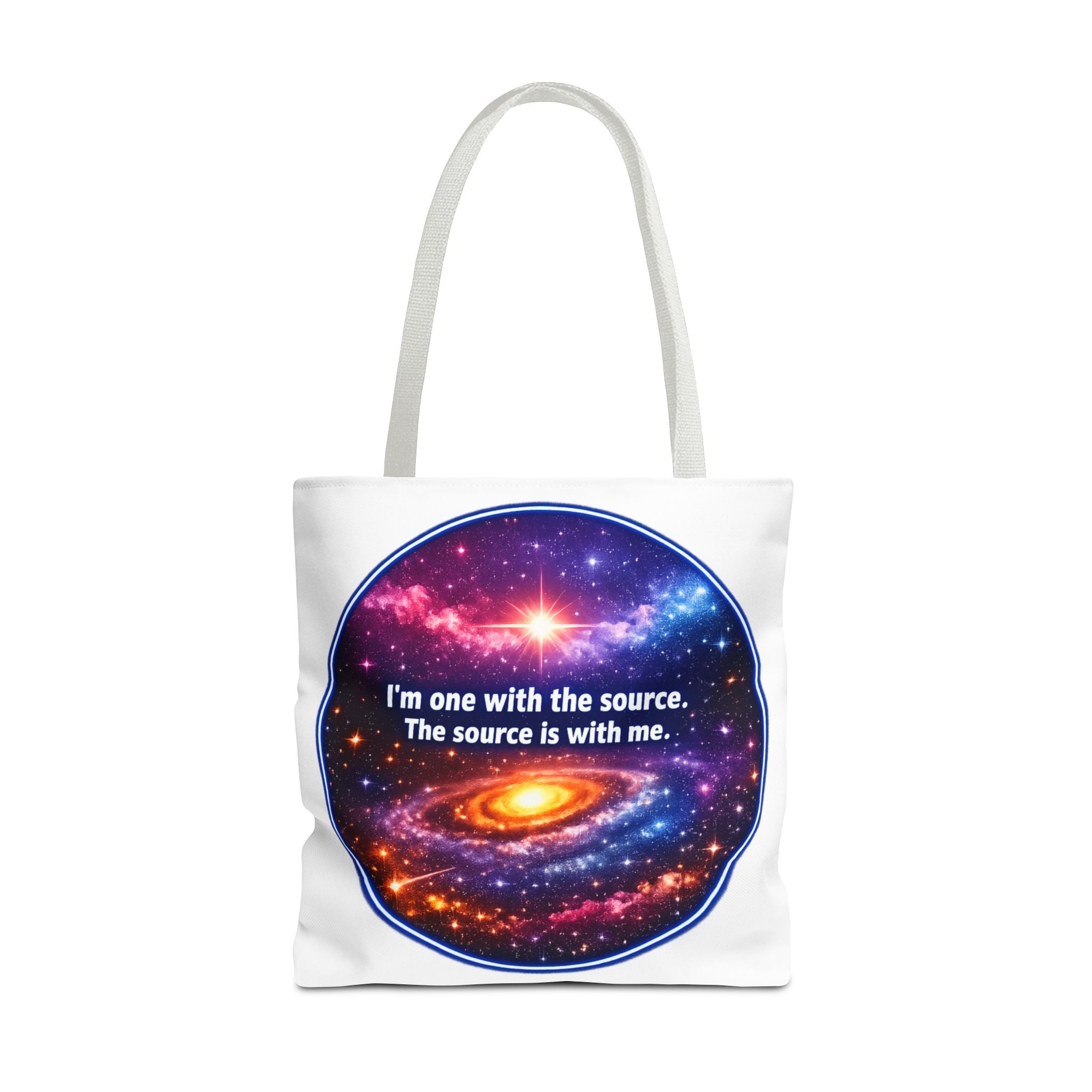 Spiritual Galaxy Tote Bag - "I'm one with the source. The source is with me." Cosmic Meditation Tote