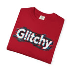 Glitchy Graphic T-Shirt — Retro Glitch Text Tee (Front "GO", Back "Glitchy")