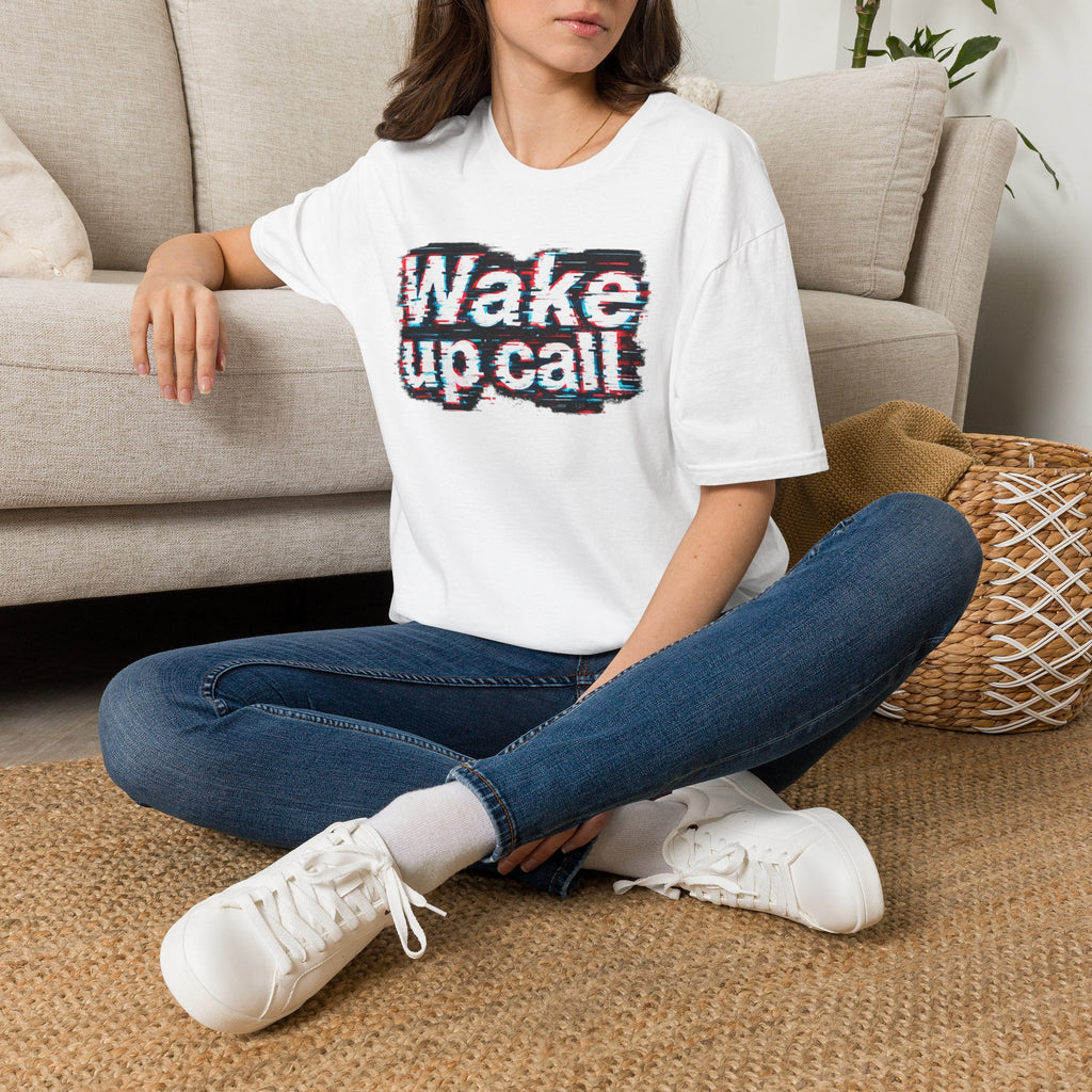 Wake Up Call Graphic Tee — Retro Glitch Text T‑Shirt