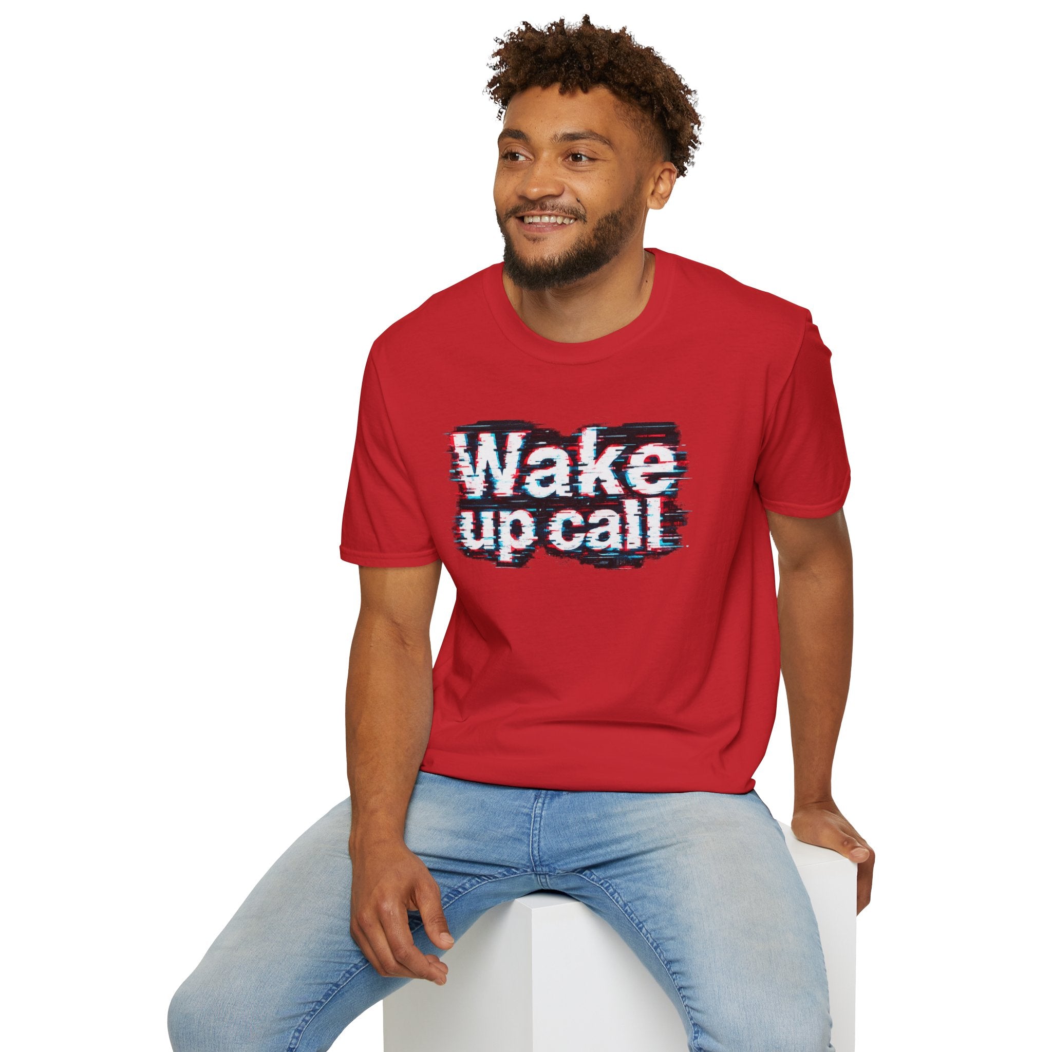 Wake Up Call Graphic Tee — Retro Glitch Text T‑Shirt
