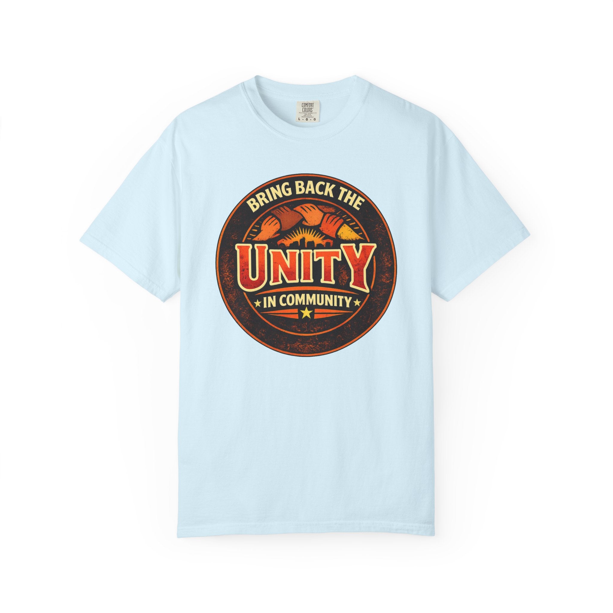 Unity Graphic T-Shirt — "Bring Back the Unity in Community" Vintage Badge Design