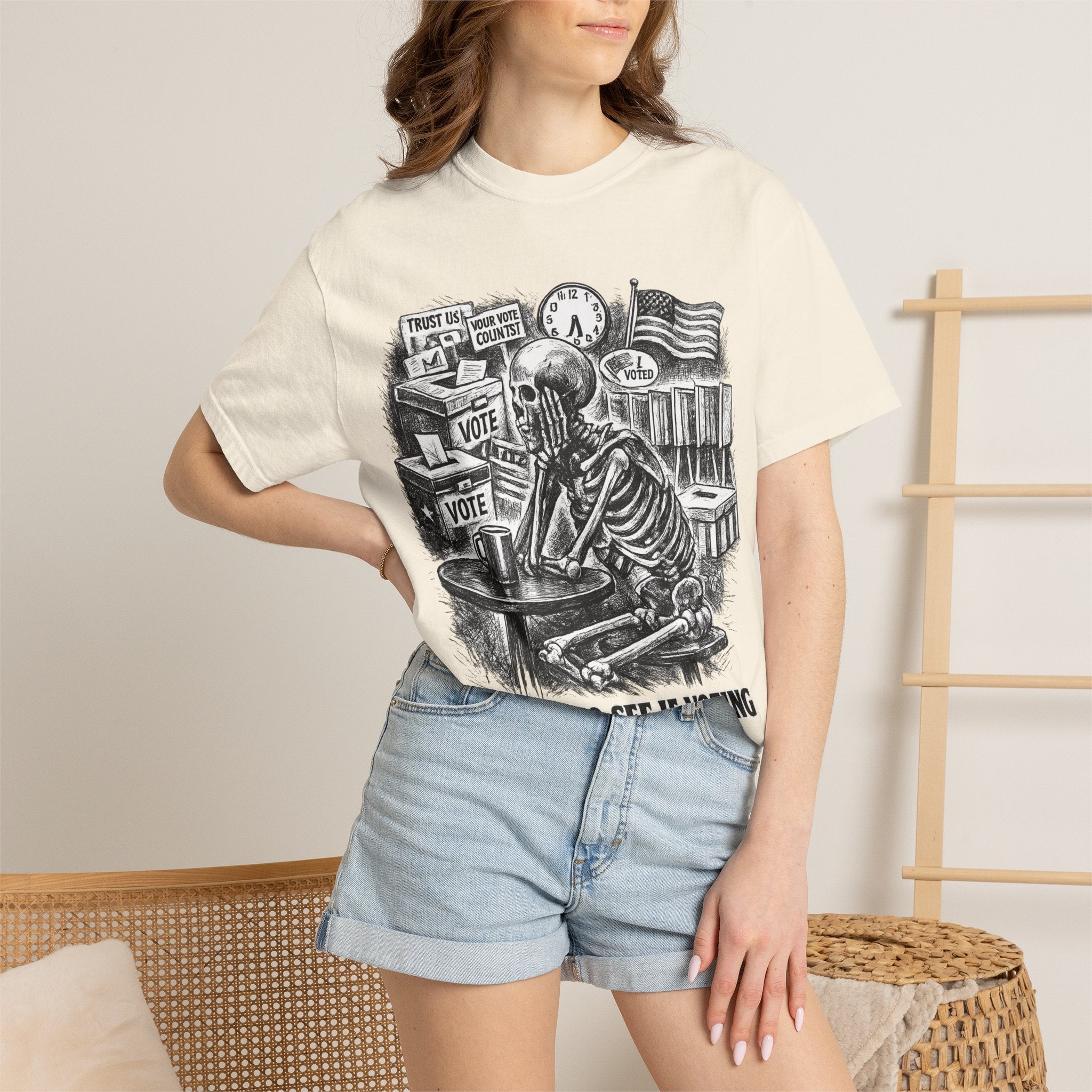 Voting Skeptic Graphic T-Shirt — "Waiting to See If Voting Changes Anything."