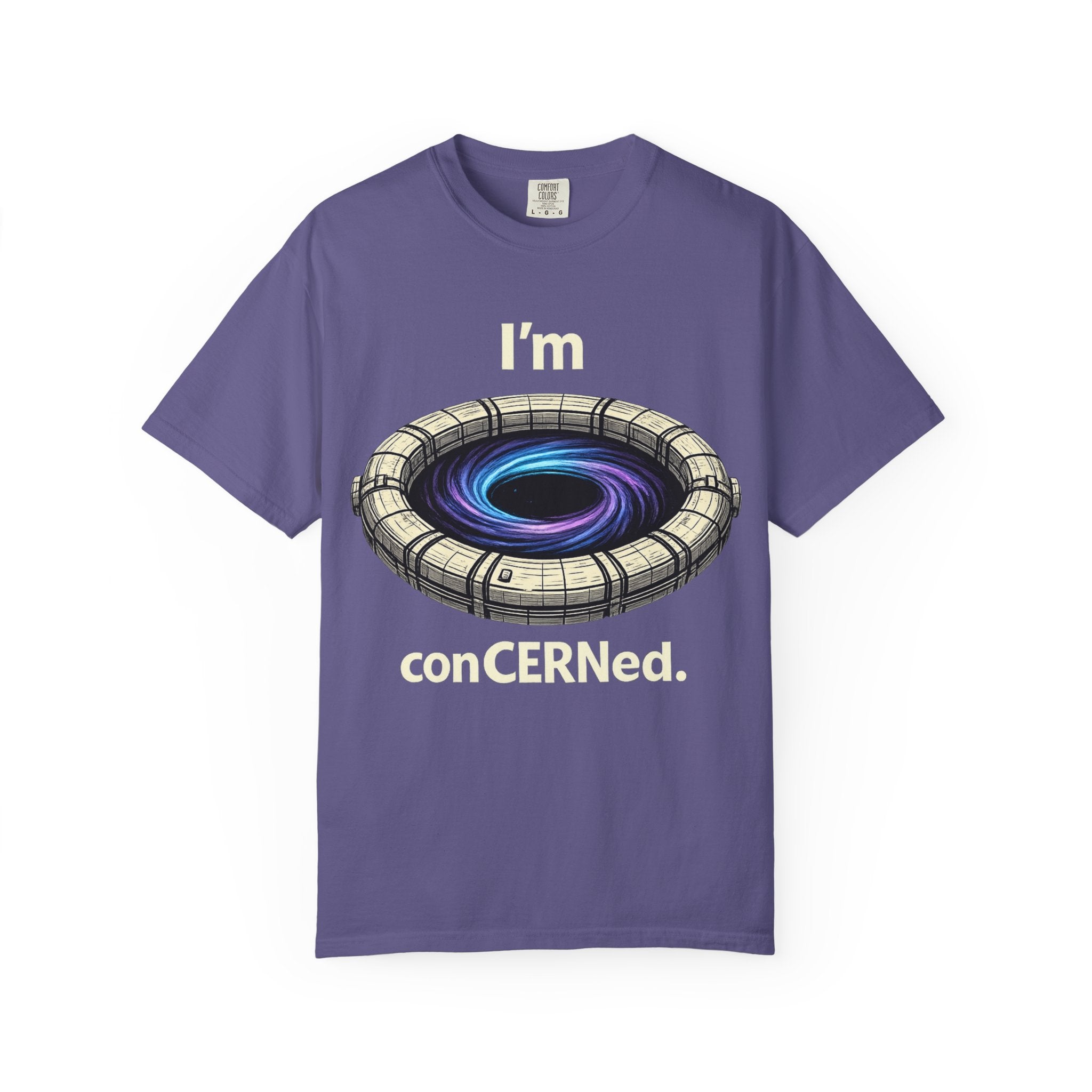 T-Shirt — "I'm conCERNed." Black Hole CERN Physics Science Tee