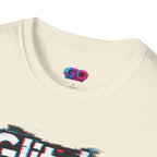 Glitchy Graphic T-Shirt — Retro Glitch Text Tee