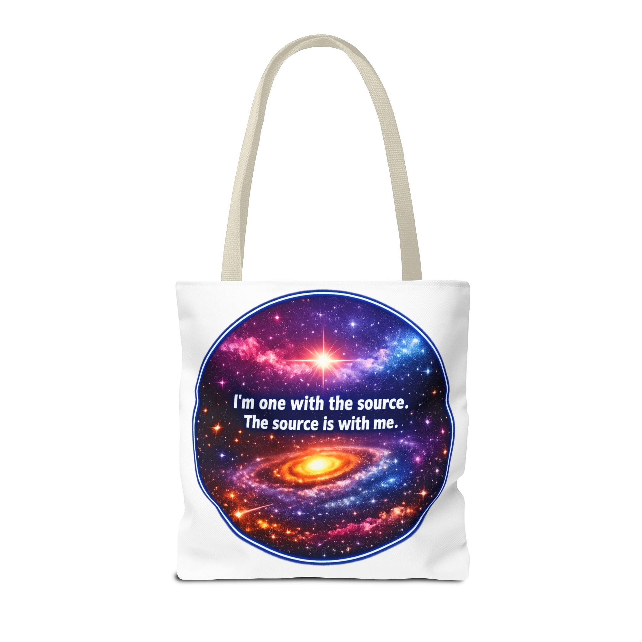 Spiritual Galaxy Tote Bag - "I'm one with the source. The source is with me." Cosmic Meditation Tote