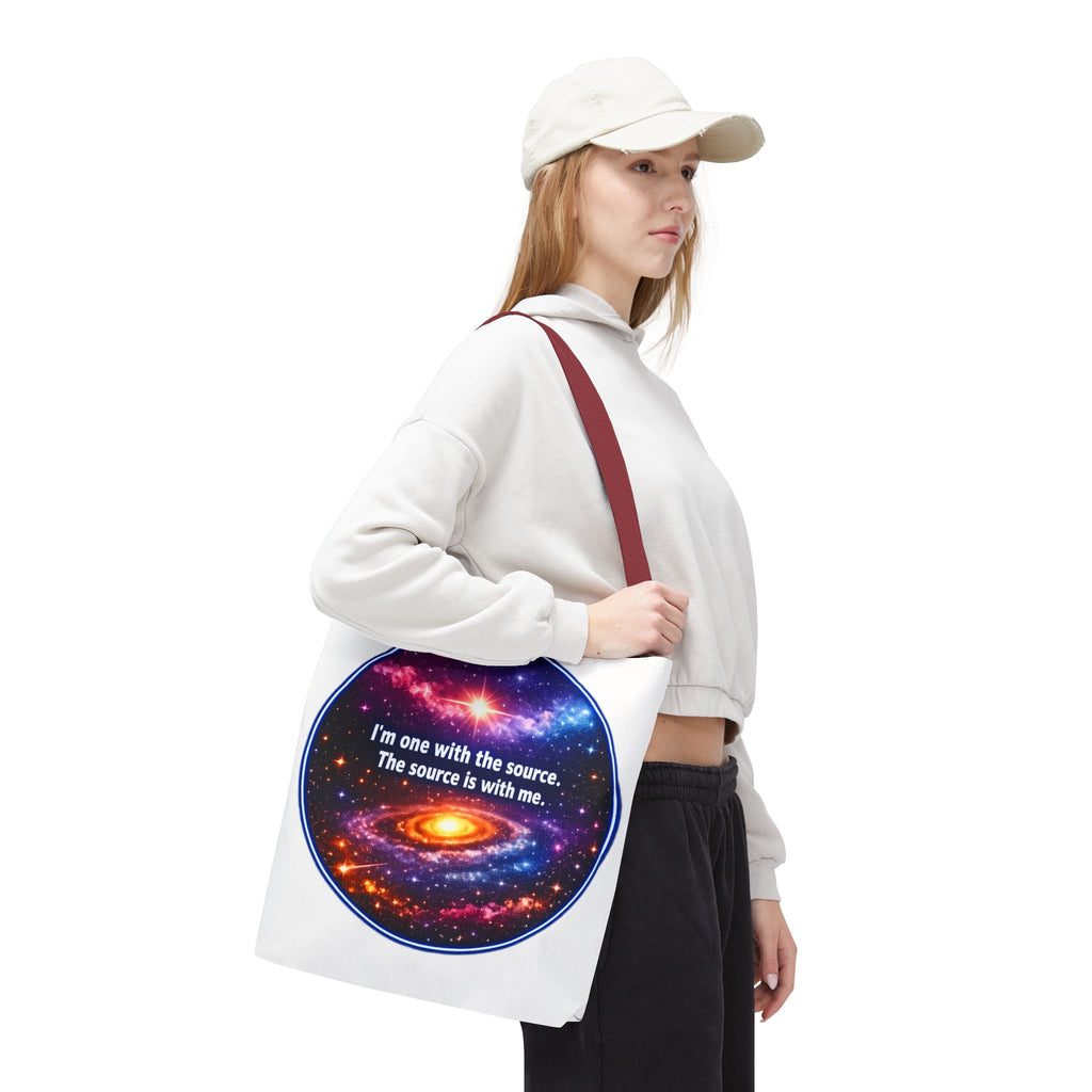 Spiritual Galaxy Tote Bag - "I'm one with the source. The source is with me." Cosmic Meditation Tote
