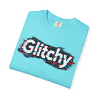Glitchy Graphic T-Shirt — Retro Glitch Text Tee (Front "GO", Back "Glitchy")
