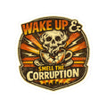 Wake Up & Smell the Corruption Kiss-Cut Sticker — Skull Coffee Retro Vinyl Decal
