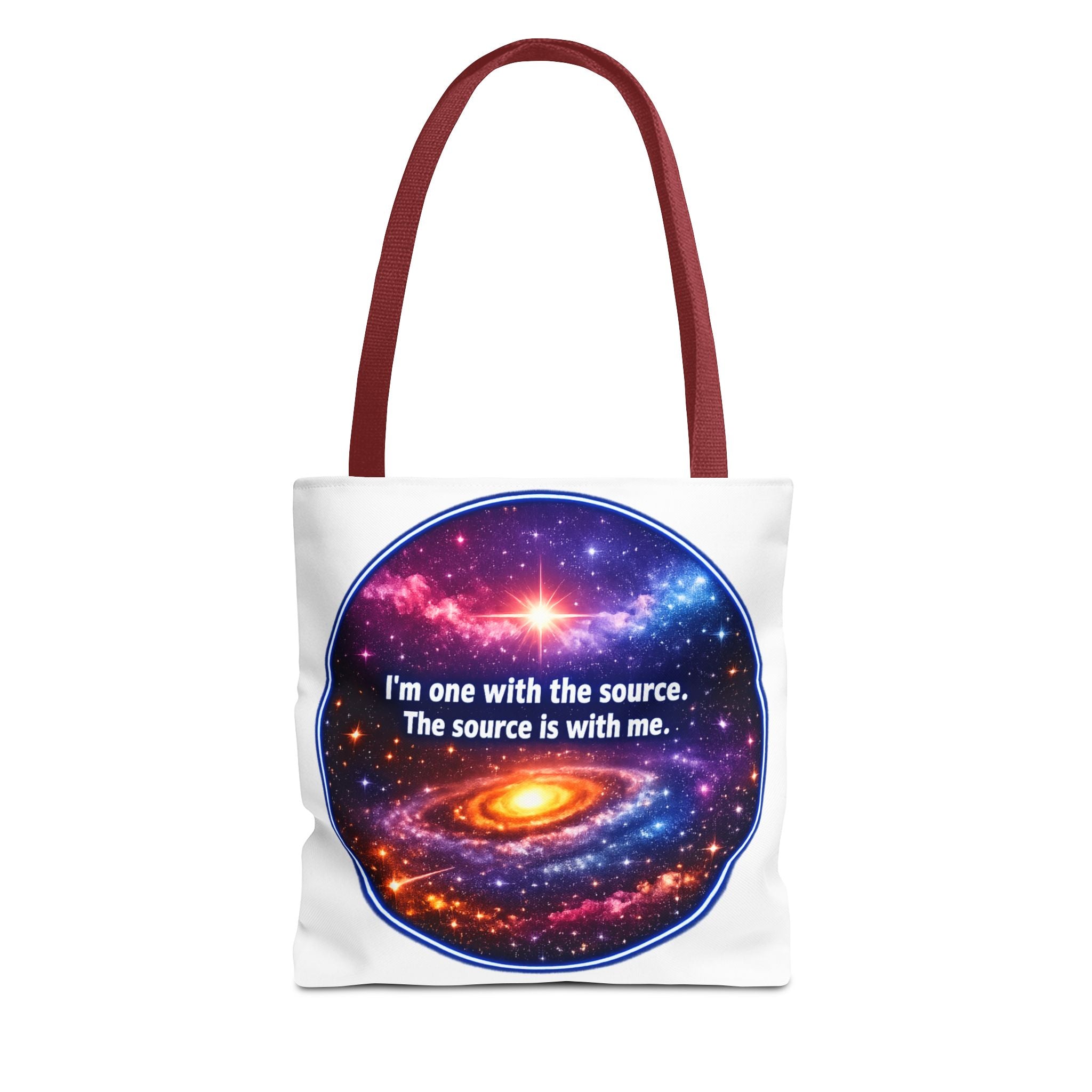 Spiritual Galaxy Tote Bag - "I'm one with the source. The source is with me." Cosmic Meditation Tote