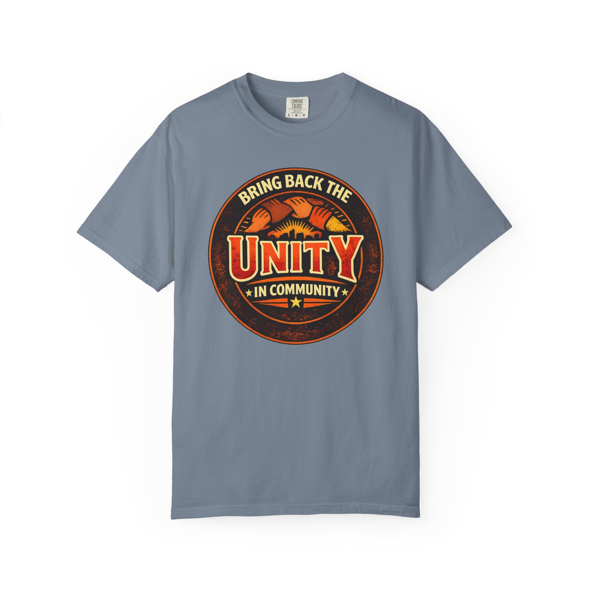 Unity Graphic T-Shirt — "Bring Back the Unity in Community" Vintage Badge Design