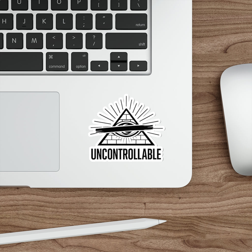 Uncontrollable Eye Pyramid Die-Cut Sticker — Bold Red Slash Illuminati-Inspired Decal
